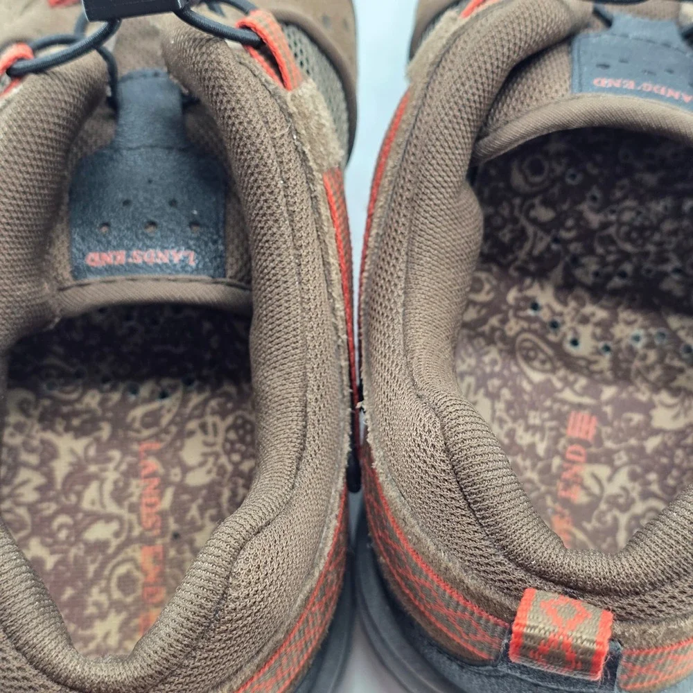 Lands End Hiking Shoes 8.5 B Brown Suede Mesh Bungee Trail Sneakers Water 359582